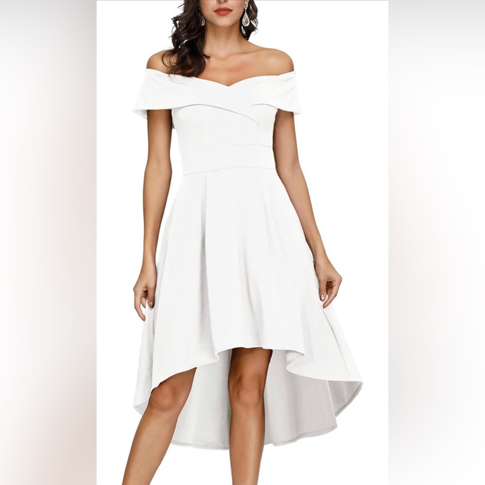 Off Shoulder High Low A Line Cocktail Dress
